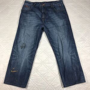 Lr Jeans by Lrg Make Jeans Not War distressed blue jeans size‎ 42X28